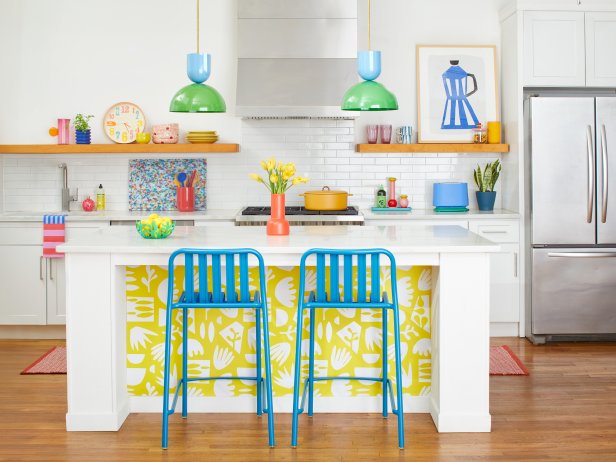 White Kitchen With Multicolor Decor and Furniture