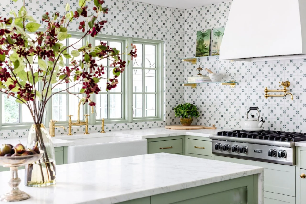 Country Kitchen With Hand-Stamped Marble Backsplashes | HGTV, image size:1280x853