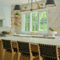 Marble-Topped Island in White Transitional Kitchen