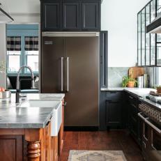 Neutral Transitional Kitchen With Black Cabinets