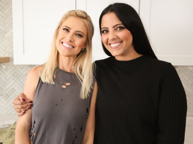 Host Christina El Moussa (left) and her best friend Cassie (right) stand in Cassie's nearly complete kitchen in this Anaheim Hills, CA home, as seen on HGTV's Christina on the Coast.