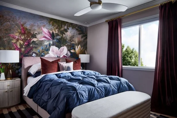 Feminine Bedroom With Moody Floral Mural