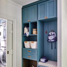 Blue Mudroom Next to Laundry Room and Kitchen