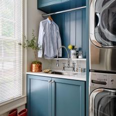 Blue Laundry Room With Sink