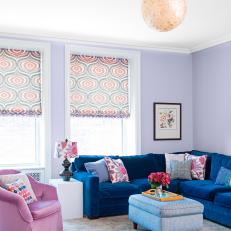 Eclectic Living Room With Light Purple Walls