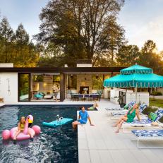 Midcentury Modern Pool House and Backyard