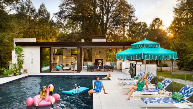 A Pool House with Cool, Midcentury Modern Style
