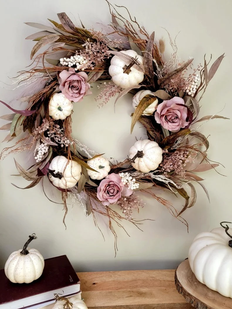 Dusty-Rose Pink Boho-Style Autumn Wreath