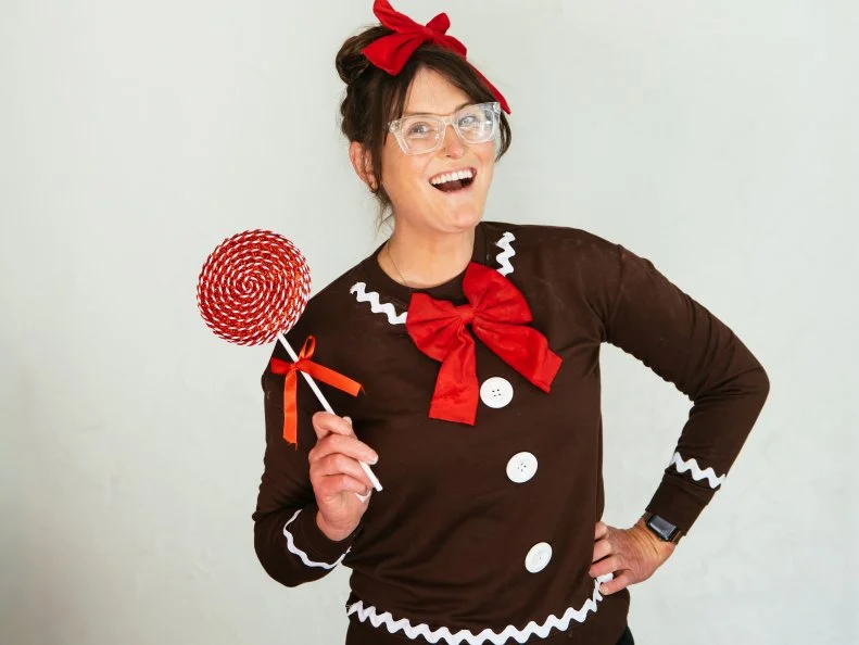 DIY the sweetest sweater for Christmas with this super simple gingerbread inspired design.