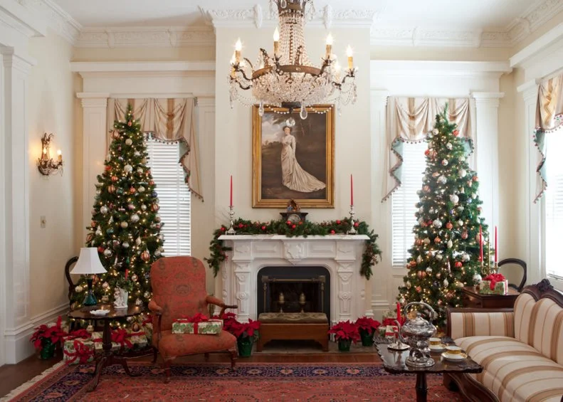 An 1811 Antebellum home in Madison, Georgia, Heritage Hall is in the Greek Revival style and filled with period furnishings. Every Christmas the home and other historic Antebellum and Victorian residences in the town open their doors for an annual  Christmas Tour of Homes featuring lavish holiday decorations. The Christmas Tour of Homes celebrates 75 years in 2025 in this historic town located 60 miles east of Atlanta.