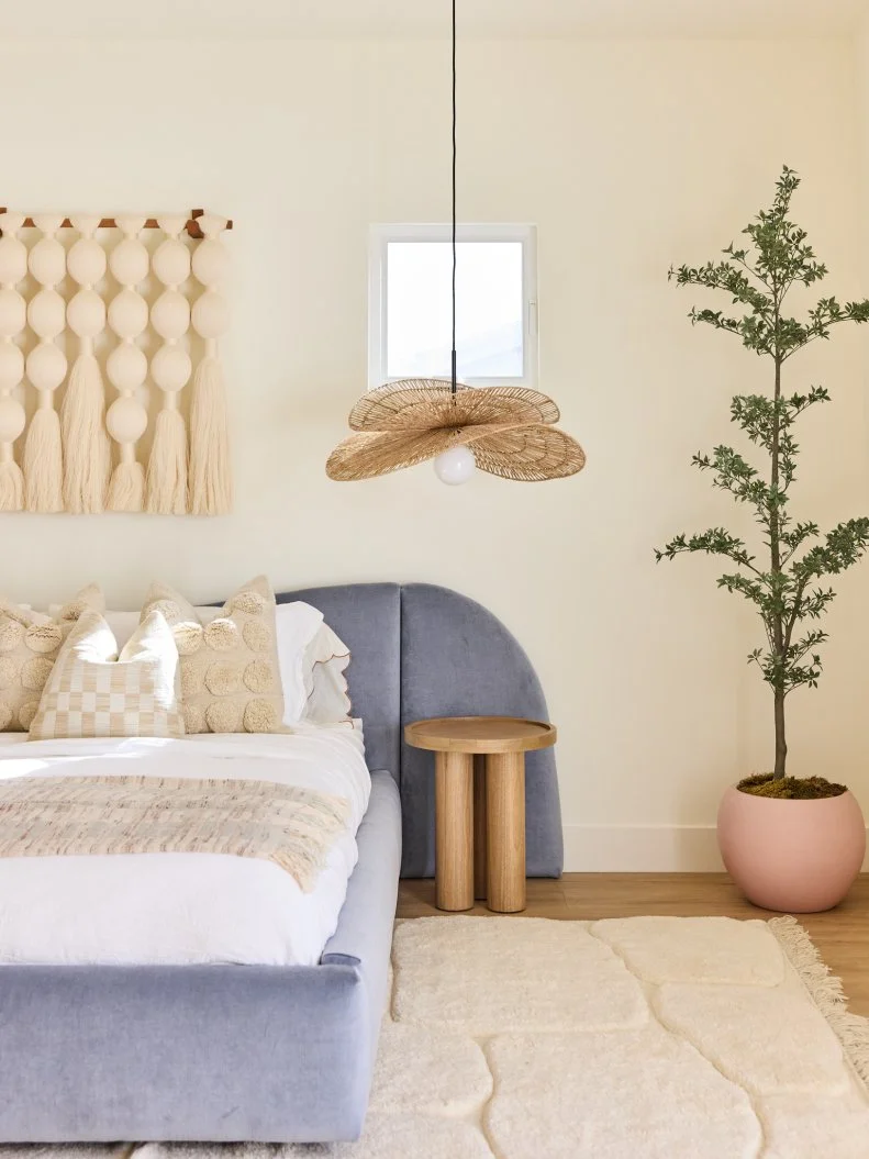 Host Christina Hall's staging of the Brodrick’s primary bedroom, as seen on Christina on the Coast, Season 5.