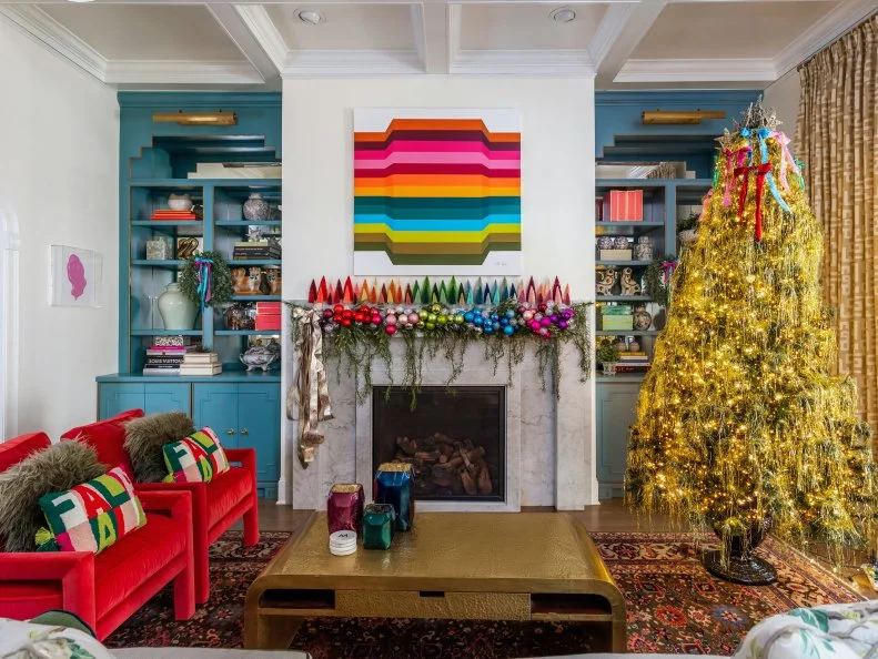 Multicolored Living Room With Gold Tree
