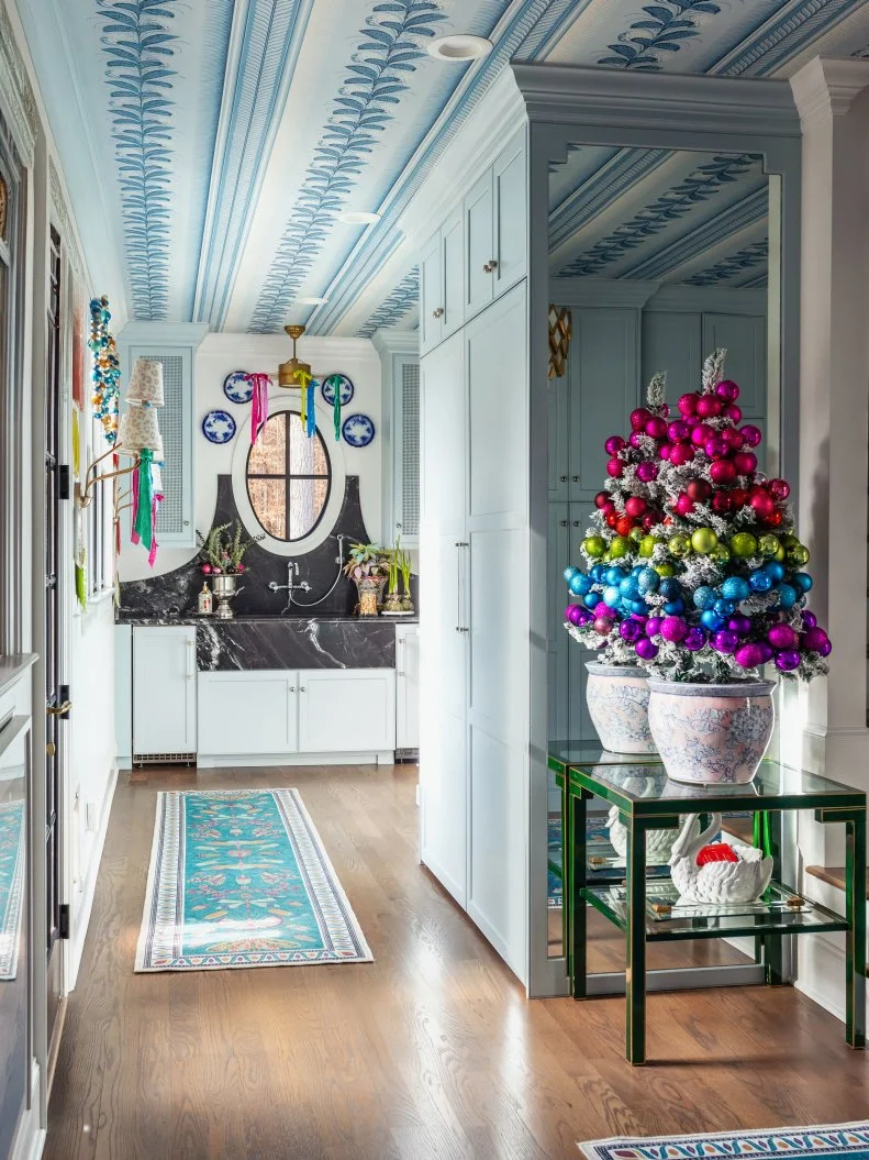 Blue Hall With Colorful Ornaments