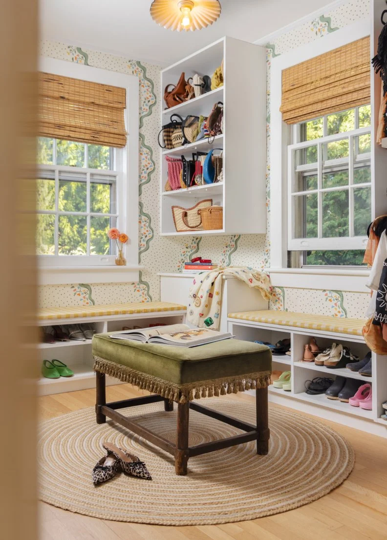 Multicolored Closet With Green Stool