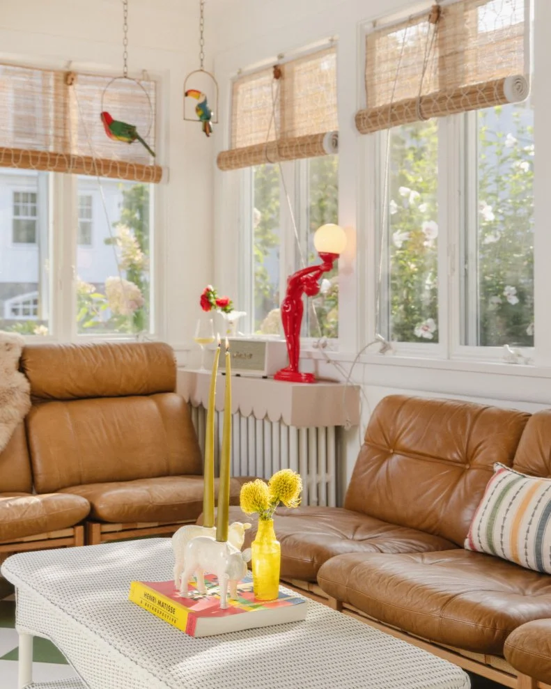 Eclectic Living Room With Yellow Vase