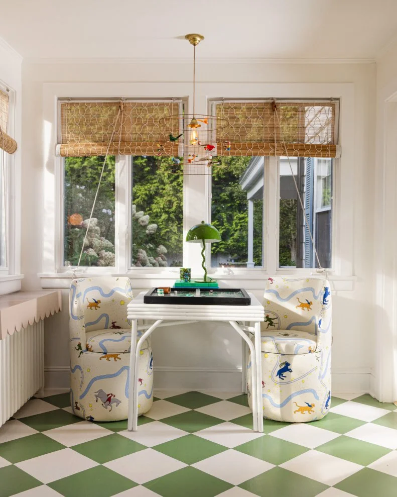 Game Room With Green Checked Floor
