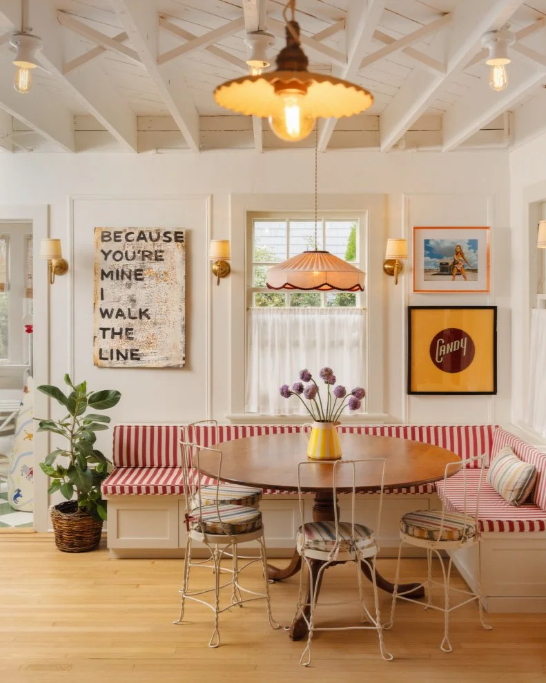 Breakfast Nook With Red Striped Bench