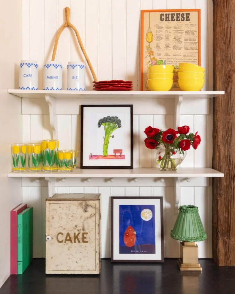 Kitchen Shelves With Yellow Bowls