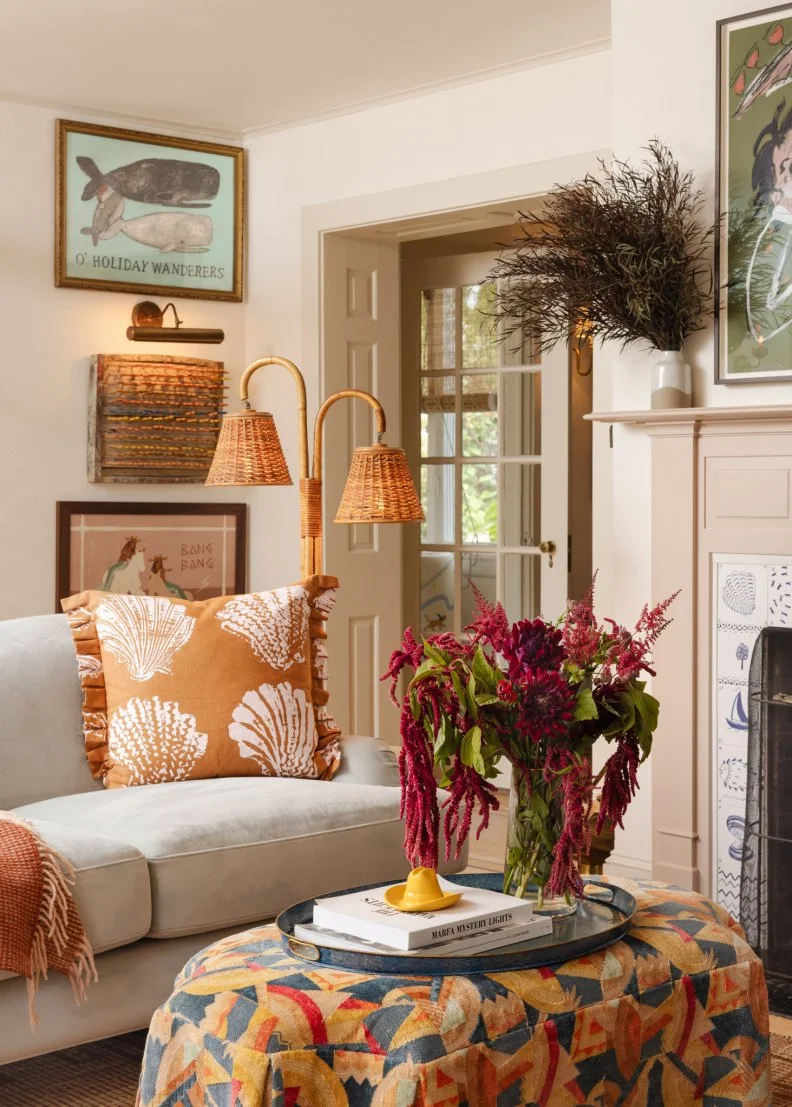 Neutral Living Room With Shell Pillow
