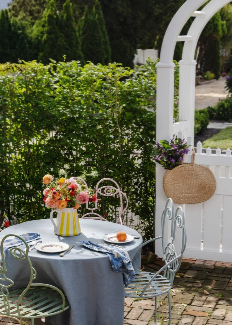 Outdoor Table With Striped Pitcher