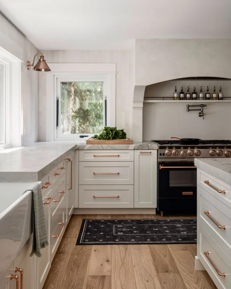 White Chef Kitchen With Black Rug