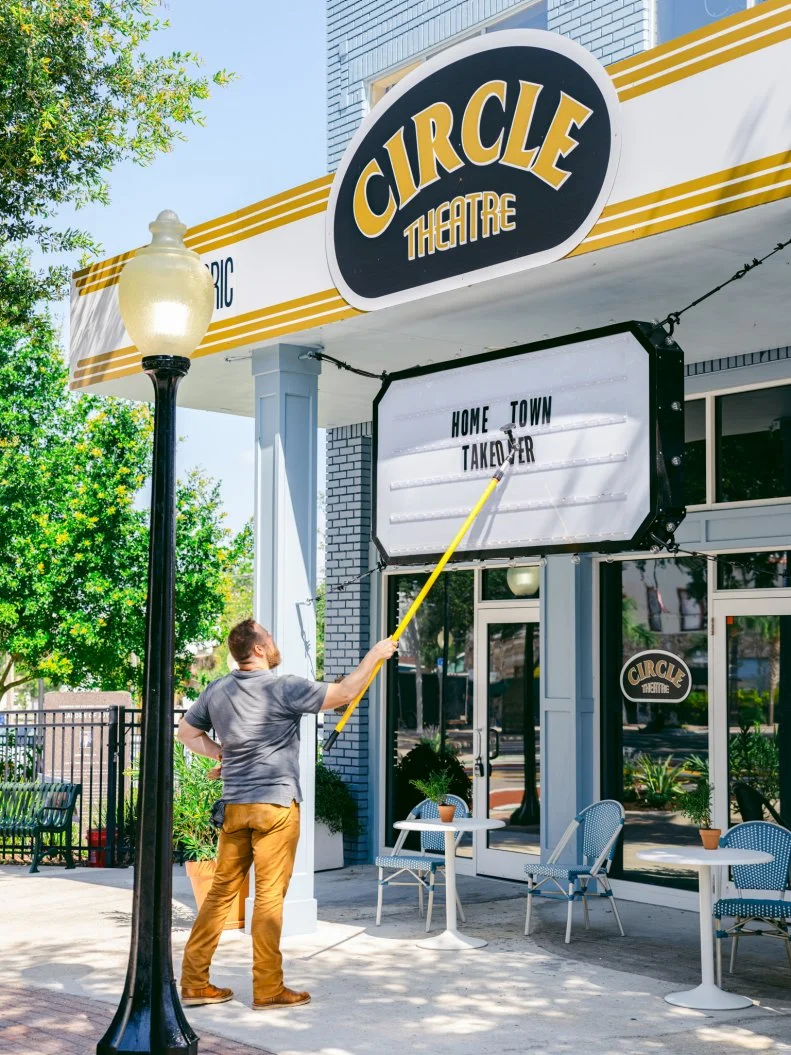 Ben Napier in front of Circle Theatre, as seen on Home Town Takeover, Season 3