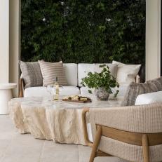 White Contemporary Covered Patio With Woven Pendant