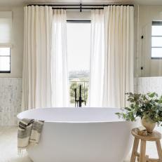 White Contemporary Spa Bathroom With Curtains