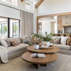 Neutral Transitional Living Room With Double Coffee Table