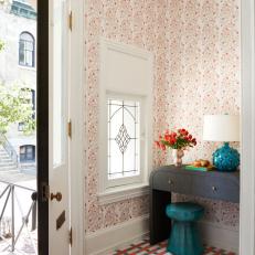 Multicolored Eclectic Foyer With Blue Lamp