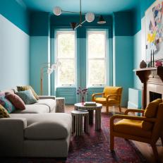 Blue Eclectic Living Room With Yellow Chairs