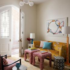 Multicolored Eclectic Living Room With Yellow Sofa