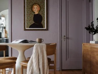 Dining Room Painted Muted Lavender With Portrait Art