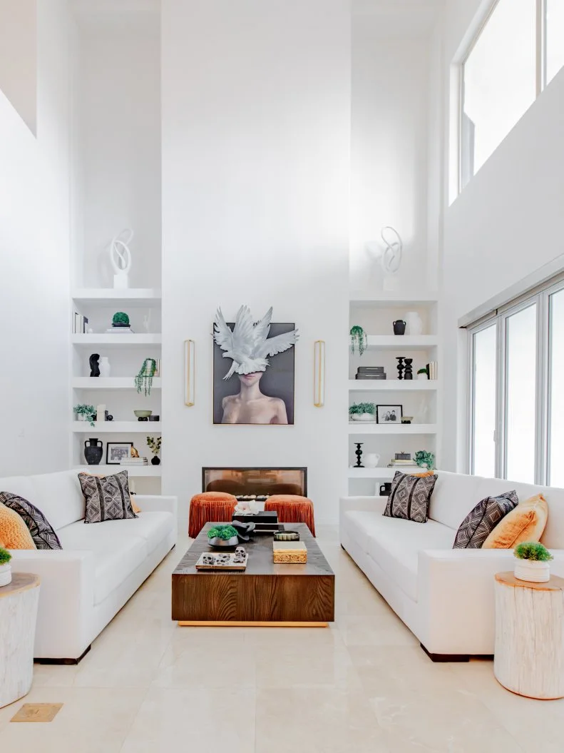 The living room in a wide shot at the reveal of Captain's Harbor home, as seen on EP106 of Sin City Rehab, Season 1