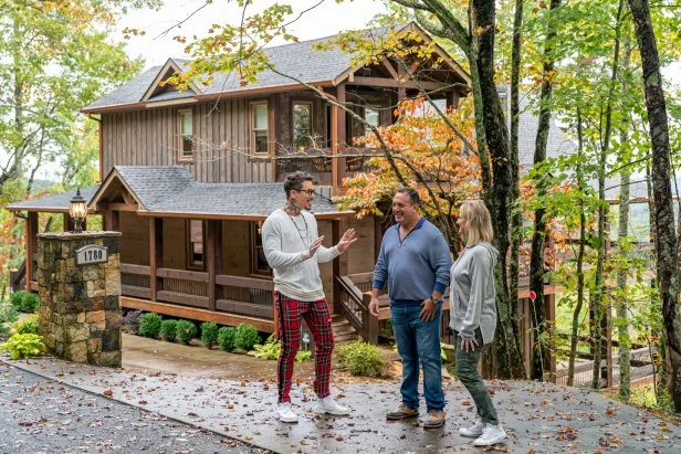 David Bromstad tours luxurious vacation homes with potential homebuyers Rick and Alicia Jultak including this rustic, amenity-laden mountain home in Blue Ridge, Georgia.