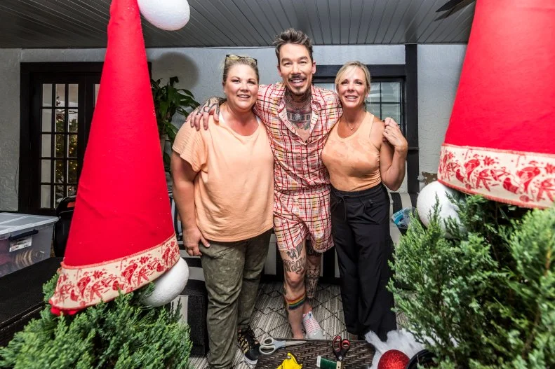 David Bromstad with his sisters creating topiary gnomes and finishing driftwood chandelier, gets his house ready for the holidays, Winter Park, Florida, as seen on.My Lottery Dream Home.