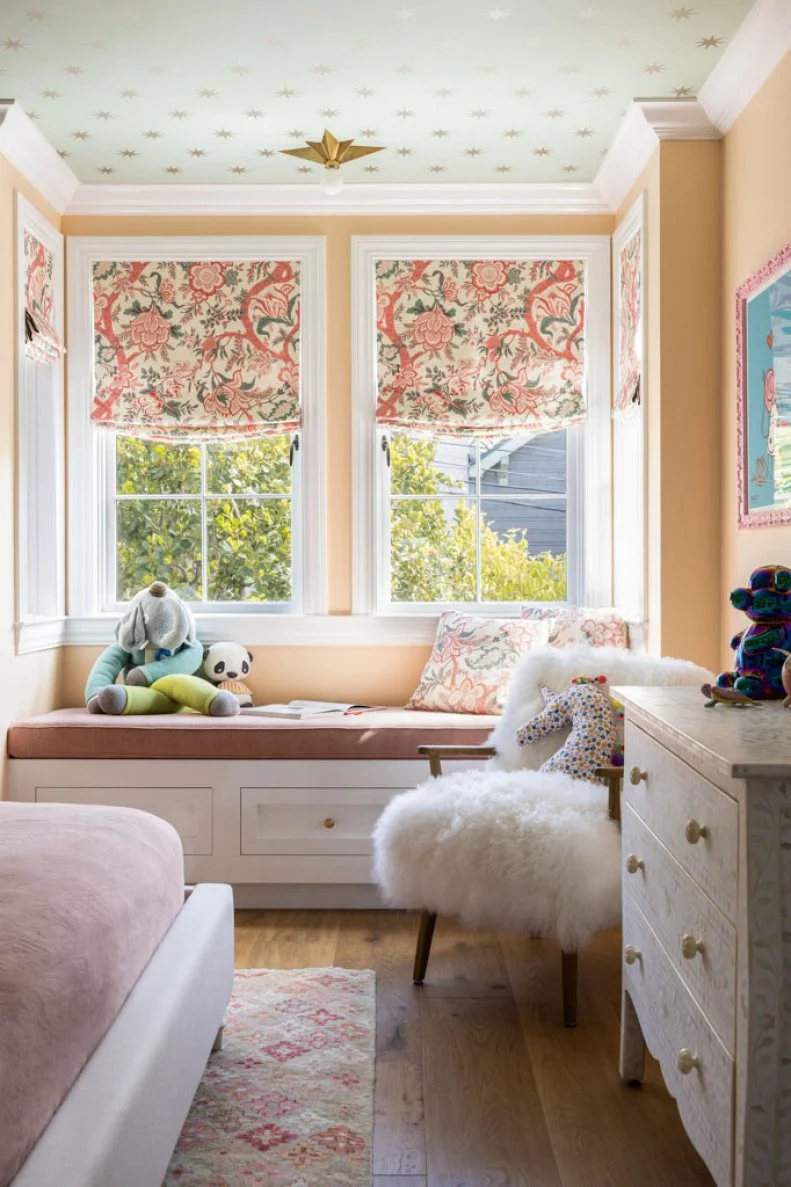 Peach Kid's Room With Window Seat