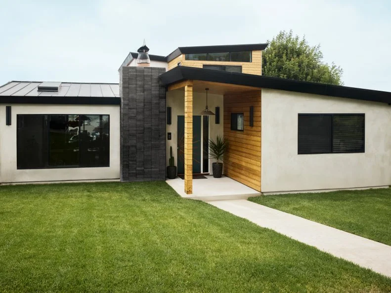 Black and White Modern Ranch Home With Wood Accents