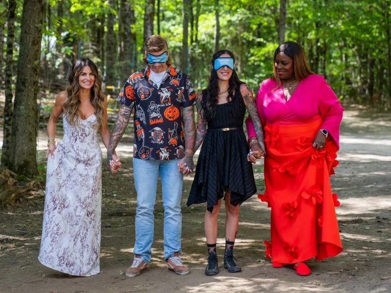 Host Retta and Alison Victoria with homeowners Dylan and Brooklyn, as seen on Ugliest House in America Season 7.
