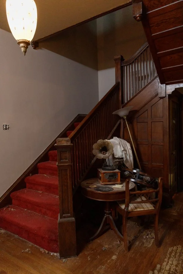 Before of the Bihl Manor staircase, as seen on A Very Haunted Renovation, Season 1.