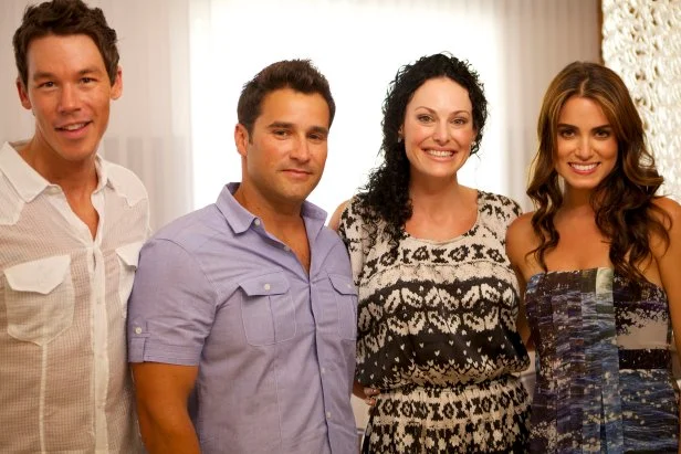 Photo op with Designer David Bromstad, the homeowners Whitney Kirsling and Robert Perez and actress Nikki Reed.