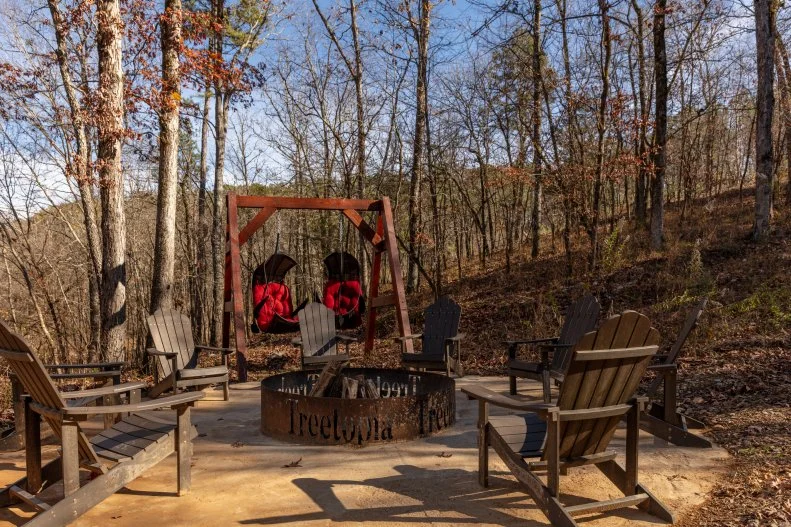 fire pit at Treetopia Treehouse in Broken Bow