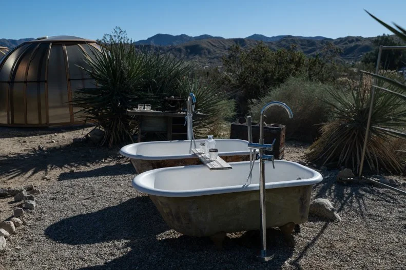 outdoor bathtubs at Kaleidoscope Desert in the Mojave Desert