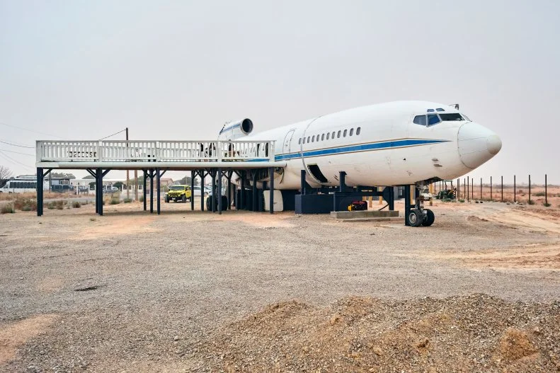 An exterior view of the finished airplane house, as seen on Extreme Buyers Club, Season 1.