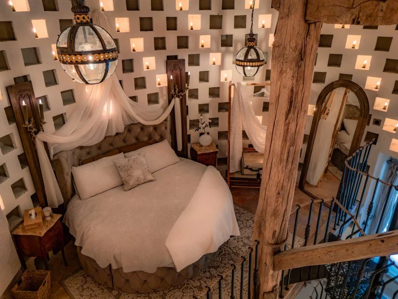 As seen on Season 2 of Castle Impossible, pictured is the final reveal of the renovated Dove Tower (or Dove Cote) at Ian and Daphne's Chateau de Lesigny in Lesigny, France.