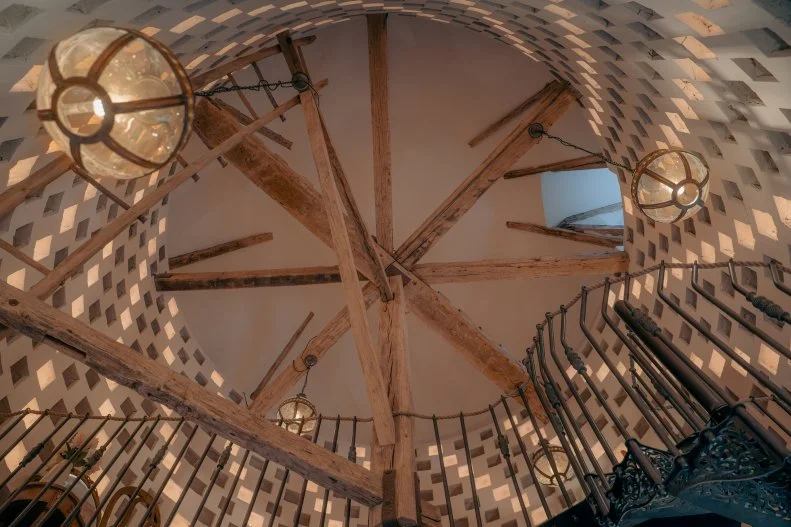 As seen on Season 2 of Castle Impossible, pictured is the final reveal of the renovated Dove Tower (or Dove Cote) at Ian and Daphne's Chateau de Lesigny in Lesigny, France.