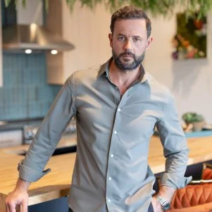 Charlie Kawas, posed, kitchen, after, as seen on Botched Homes, Season 1.