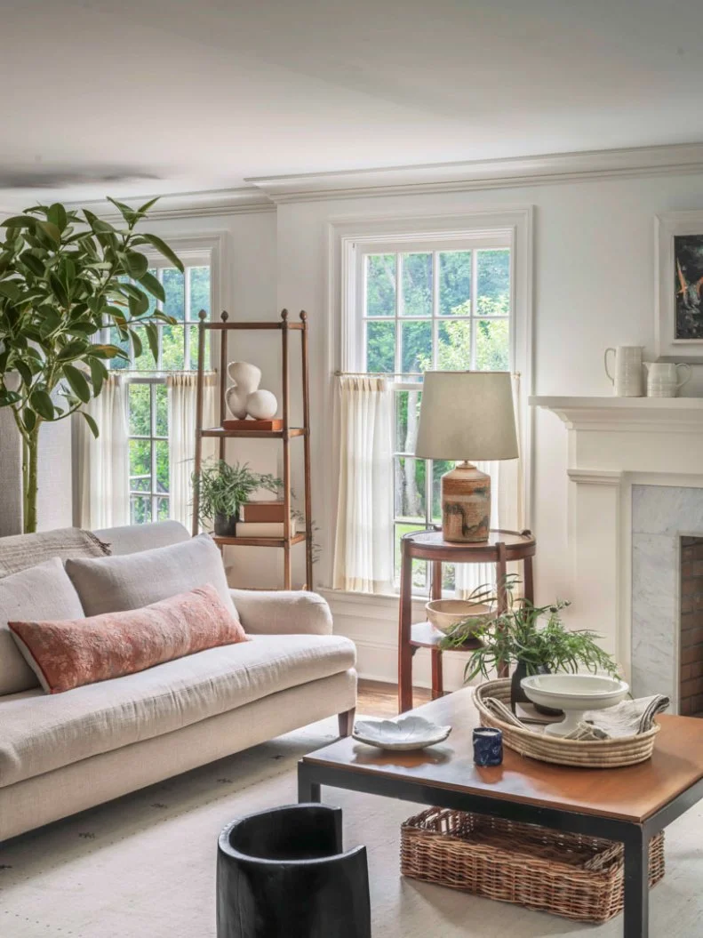 Neutral Living Room With Woven Trays