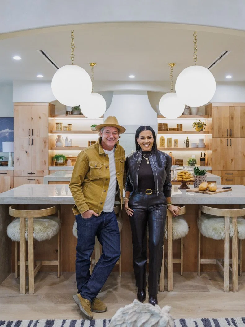 Host Ty Pennington and Guest Judge Page Turner review Team Scott McGillivray and Brooke Hogan's Kitchen, portrait, as seen on Rock the Block, Season 7.