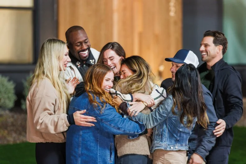Team Kim Wolfe and Chelsea Meissner are announced as the winners of Rock the Block, fellow Teams Taniya Nayak and Drew Lachey, Scott McGillivray and Brooke Hogan, Mina Starsiak Hawk and Vernon Davis congratulate, as seen on Rock the Block, Season 7.